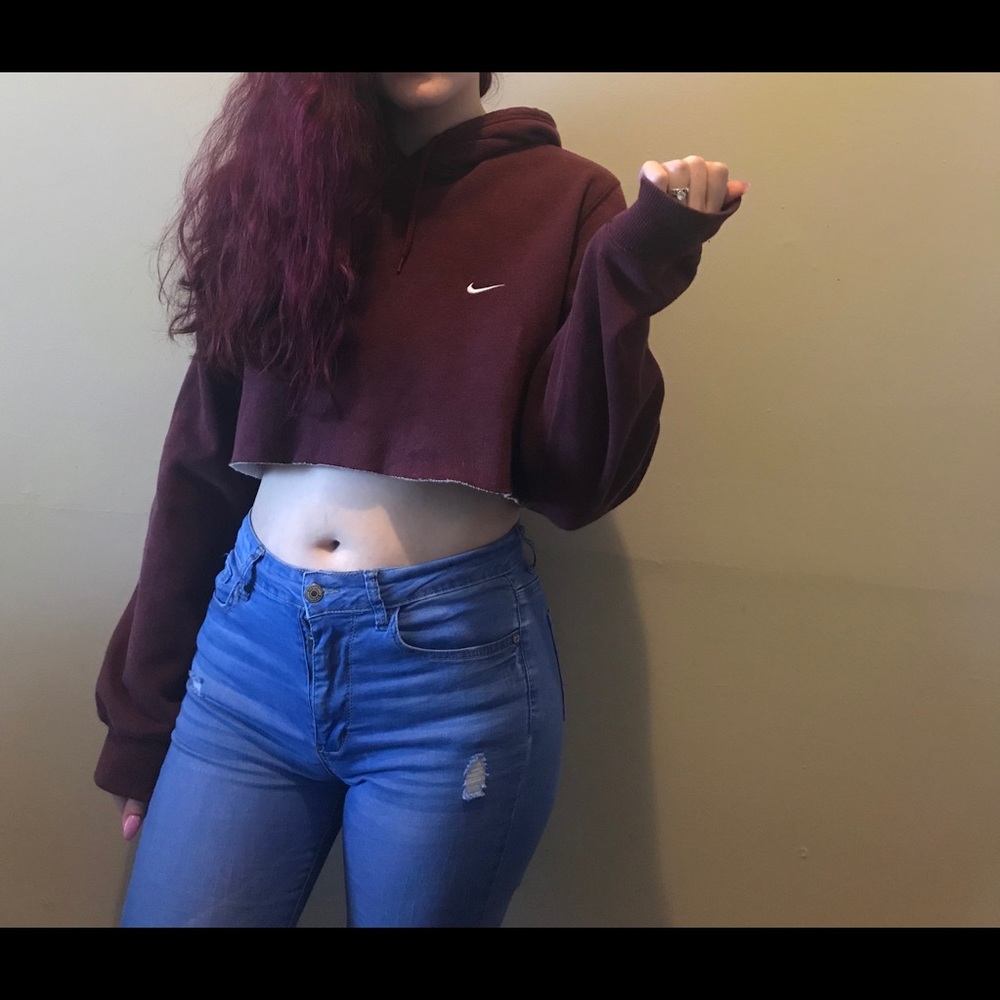 Burgundy Nike Cropped Hoodie Vintage Sz Large